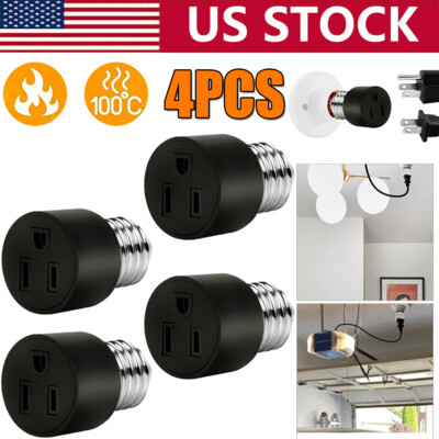 4Pcs 3 Prong E26/E27 Light Socket to Plug Adapter Light Bulb Outlet Adapter
