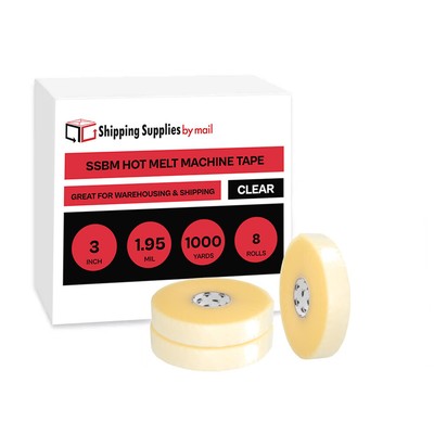 1.95 Mil Clear Hotmelt Machine Length Tape 72 mm x 1000 Yds, Shipping Tape 8 Rls