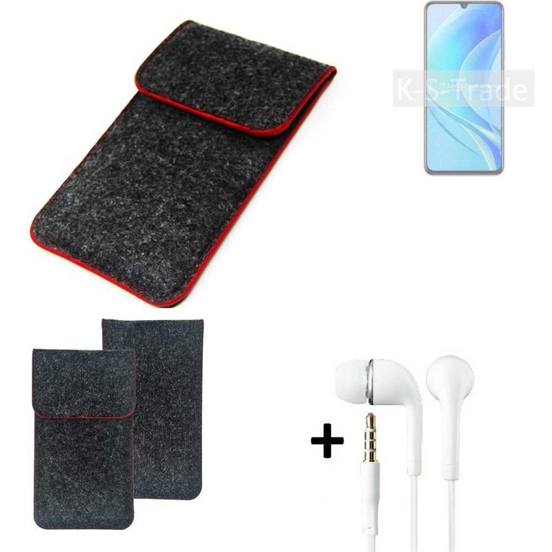 Sac + Ã©Couteurs Pour Huawei Nova Y70 Gris FoncÃ© Bordure Rouge Etui