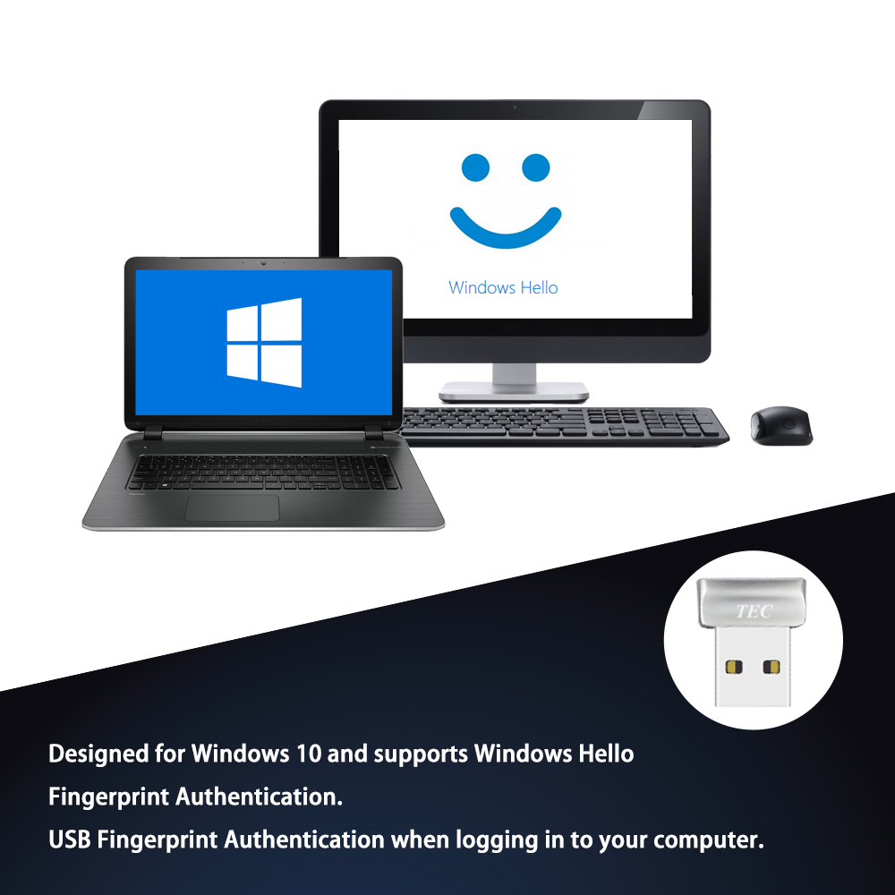 Security Mini USB Fingerprint Reader for Windows 10 Hello 360° Touch TE-FPA2