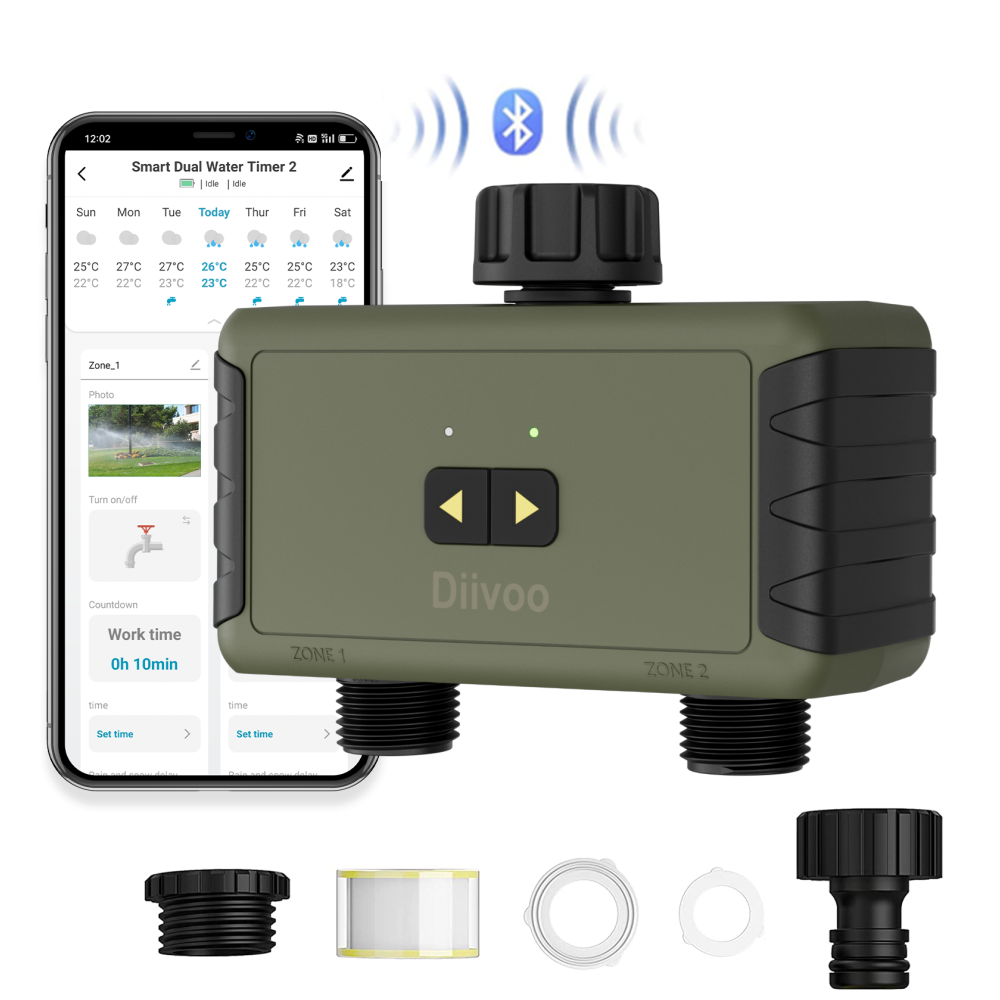 Bluetooth Automatic Water Timer with 2 Zone Remote Control for Drip Irrigation