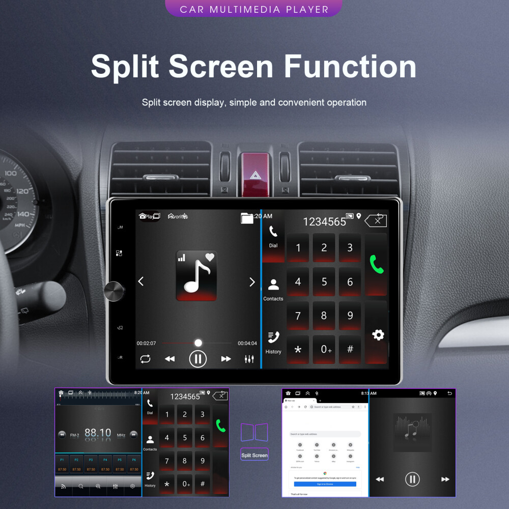 Android 13 10.4'' 1 Din Carplay Car Radio GPS WIFI BT Touch Screen Stereo Camera