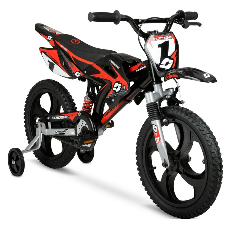 16" Kids Motobike with Mag Wheels, Training Wheels Included - Black/Red
