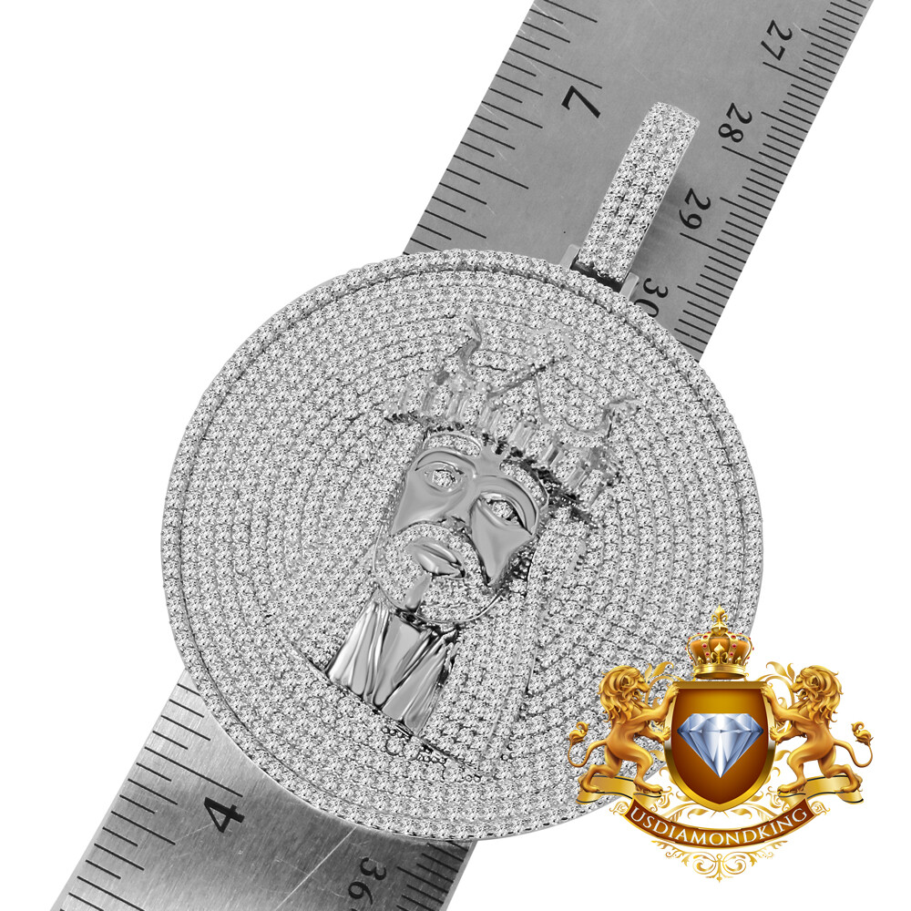 Pre-owned Us Diamond King Real Sterling Silver Jesus Face Piece Custom Pendant Charm Medallion Big 2.85 '' In White/clear