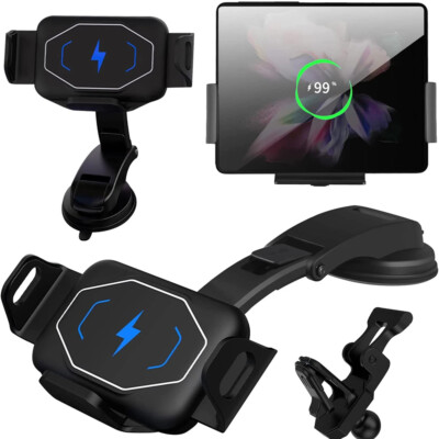 15W Qi Wireless Car Charger Holder For Samsung Z Fold 6 5 4 3 S24 iPhone 14 13