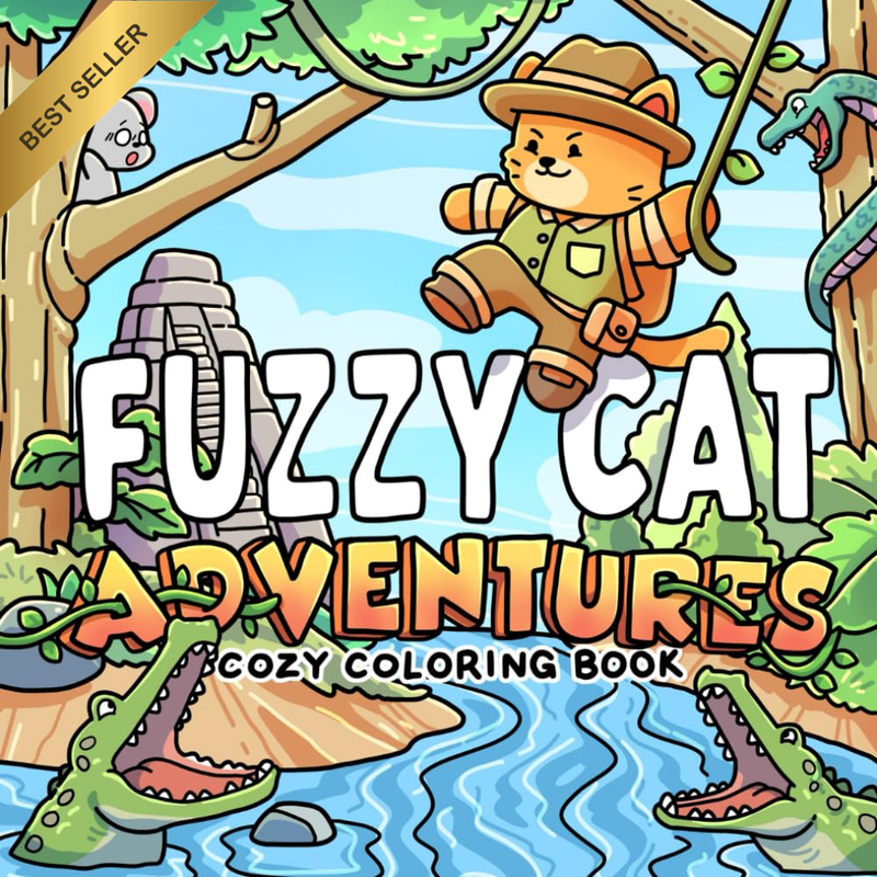 Fuzzy Cat Adventures: a Cozy Coloring Book for Adults and Teens Featuring a Brav