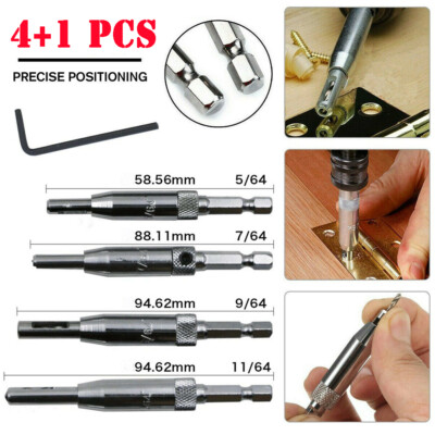 4X Self Centering Door Lock Cabinet Hinge Drill Bits Set Pilot Hole Saw Tool Kit