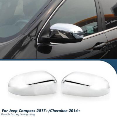 1Pair Rear View Side Mirror Cover Trim For Jeep Cherokee 2014-19/Compass Chrome