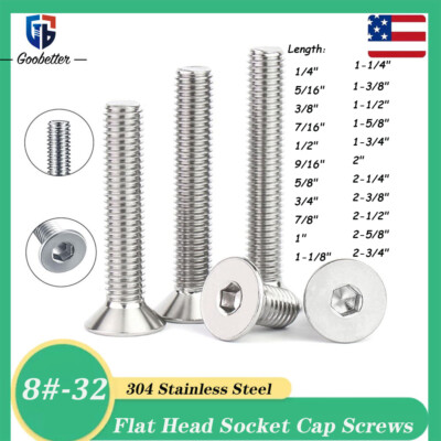 8#-32 Flat Head Socket Cap Screws Stainless Steel Countersunk Allen Hex Bolts