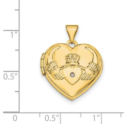 Pre-owned Skyjewelers Real 14kt Yellow Gold Diamond Claddagh Heart Locket