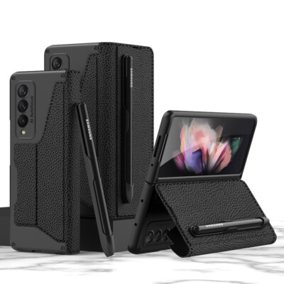 For Samsung Galaxy Z Fold5/4/3 Card Pocket Pen Slot Flip Folding Leather Case