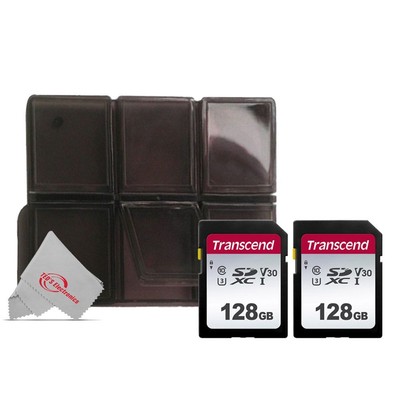 Two Pack Transcend SDXC 128GB UHS -I U3 300s V30 Class 10 with Card Holder