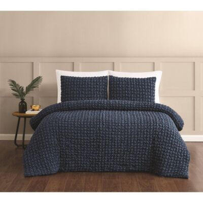 3pc King NY Textured Puff Comforter Set Blue - Christian Siriano