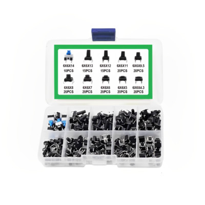 Tactile Push Button Switch, 180pcs 10 Value 6x6mm 4 Pin for Panel PCB Micro Tact