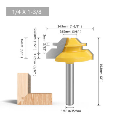 Lock Miter Router Bit 45 Degree 1/4 Shank Woodworking Joint Glue 1-3/8''