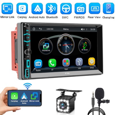 2Din 7'' Car Stereo Audio Radio In-Dash Units Wireless Apple CarPlay Player w/Cam