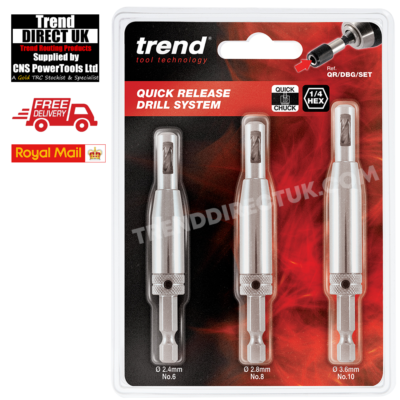 Trend Quick Release 3 Piece Drill Bit Guide Set 1 4 Hex Shank QR