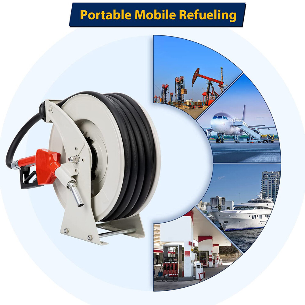 Diesel Fuel Hose Reel Retractable 3/4" x 50' ft 300 PSI Hose Auto Swivel Rewind