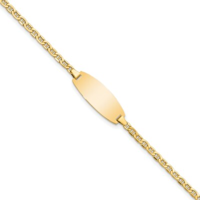 Pre-owned Skyjewelers Real 14k Yellow Gold Semi-solid Oval Anchor Id Chain Bracelet; 5.5 Inch;