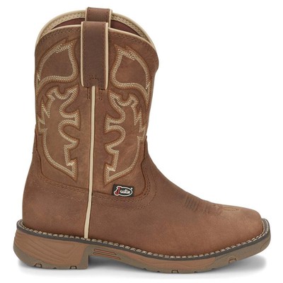 

Justin Boots Rush Square Toe Cowboy Youth Boys Brown Casual Boots JK4330, Коричневый, Justin Boots Rush Square Toe Cowboy Youth