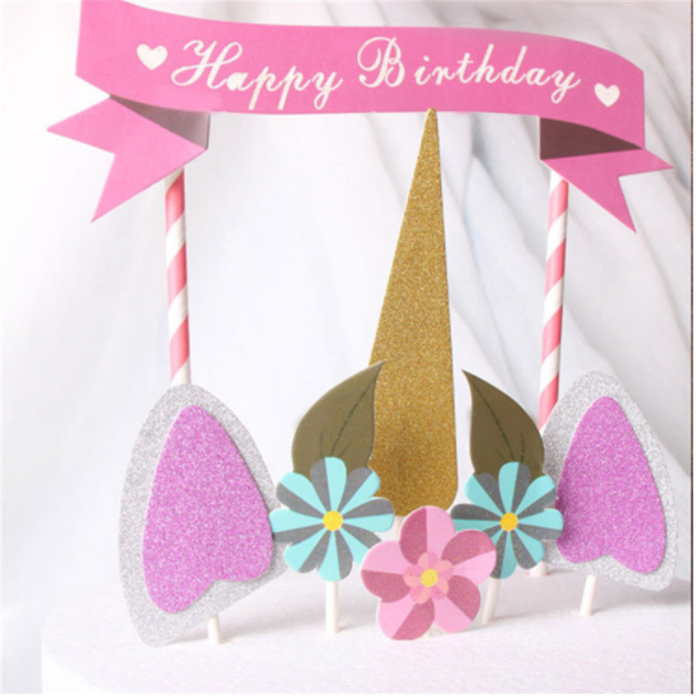 11pcs unicorn happy birthday party cake topper set eyes