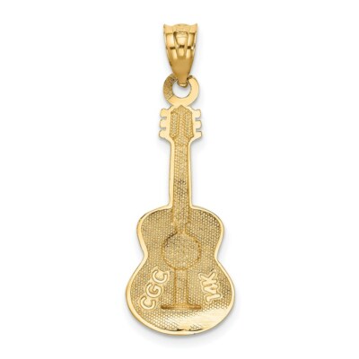 Pre-owned Skyjewelers Real 14kt Yellow Gold Enameled Guitar Pendant