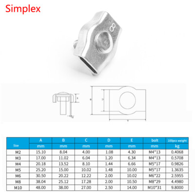 Stainless Simplex Duplex U Bolt Thimble Steel Wire Grip Rope Cable Clamp Clips