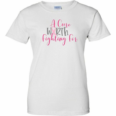 A Cure Worth Fighting For Logo 2 Breast Cancer Awareness Womens T Shirt White