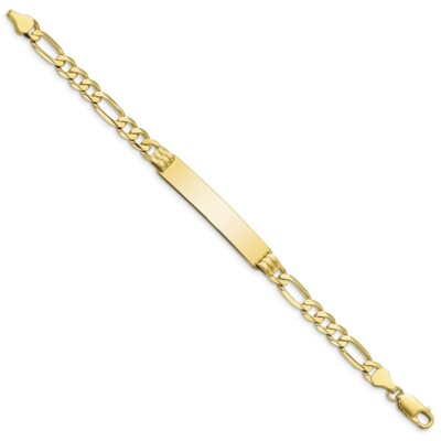 Pre-owned Skyjewelers Real 10kt Yellow Gold Figaro Link Id Chain Bracelet; 8 Inch; Lobster Clasp
