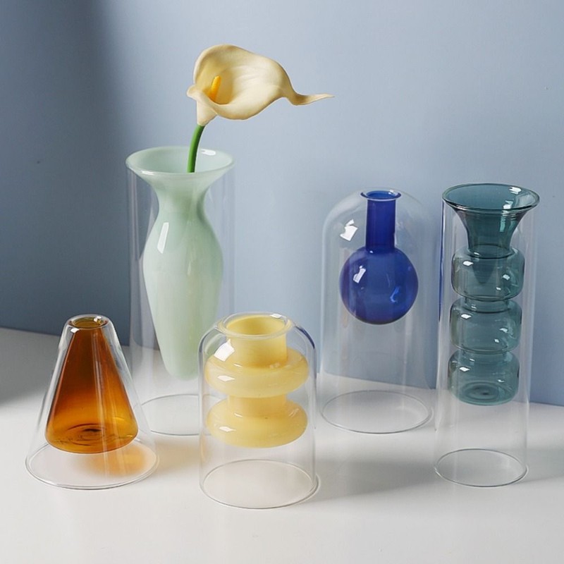 Bottle Hydroponic Clear Glass Vase Double Wall Flower Vase Home Decoration