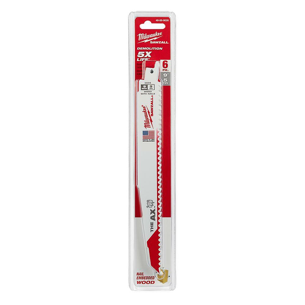 Milwaukee 9 in. 5 Teeth per in. AX Nail Embedded Wood Cutting SAWZALL Reciprocat