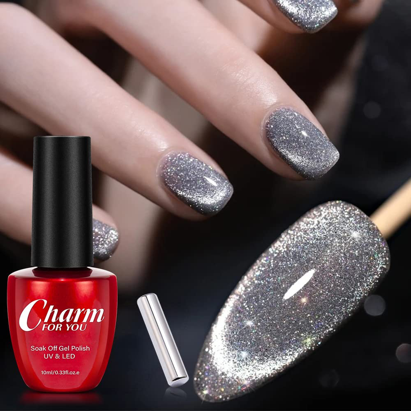 Glitter Gel Nail Polish Magnetic Gel Sparkling Cat Eye Gel Nail 01 Silver