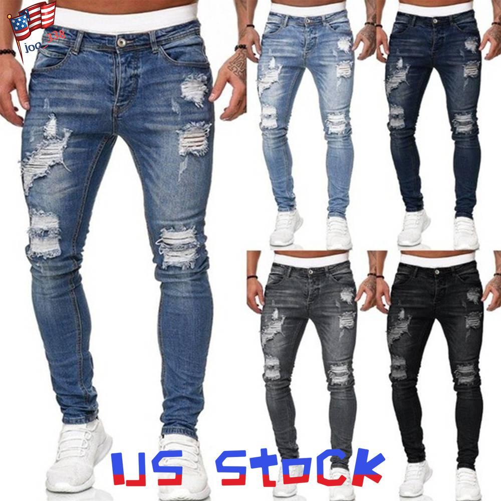 's Skinny Ripped Jeans Denim Distressed Pants Work Stretch S