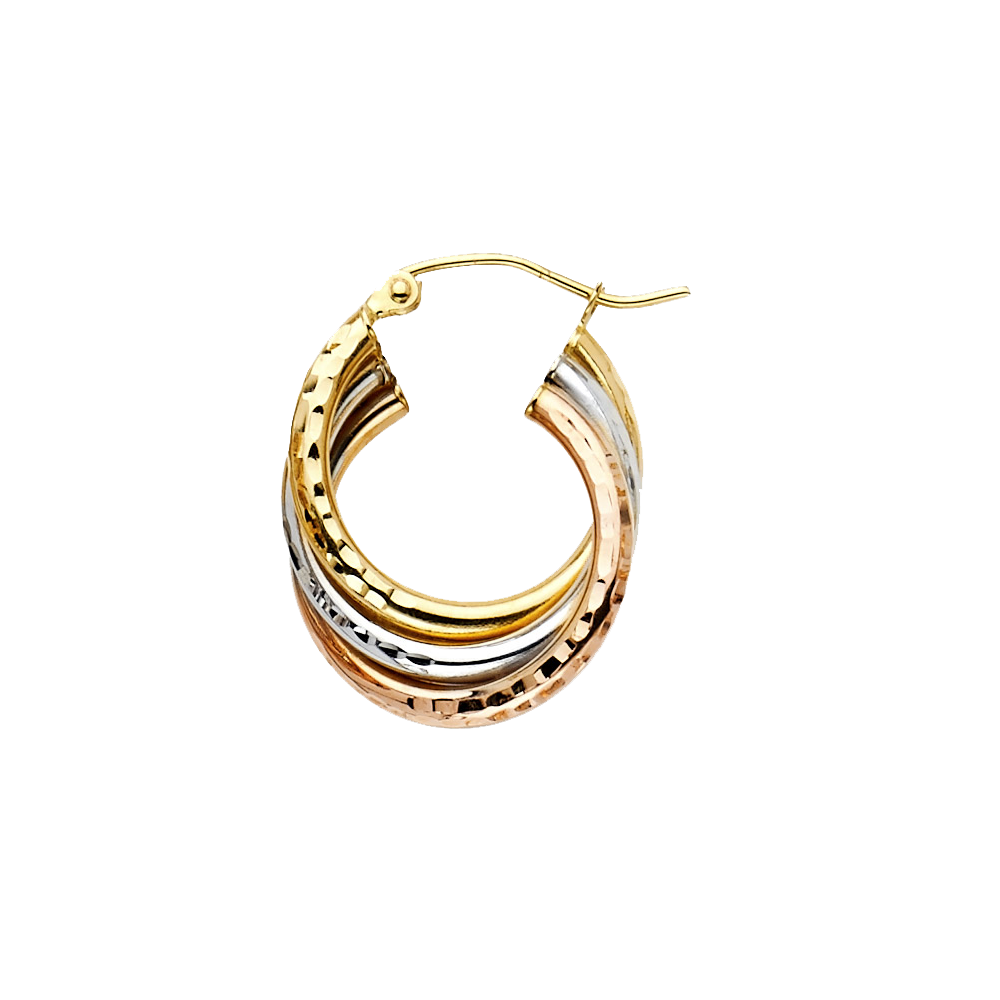 Pre-owned Tgdj 14k Tri Color Gold 5mm Crossover Hoop Earrings