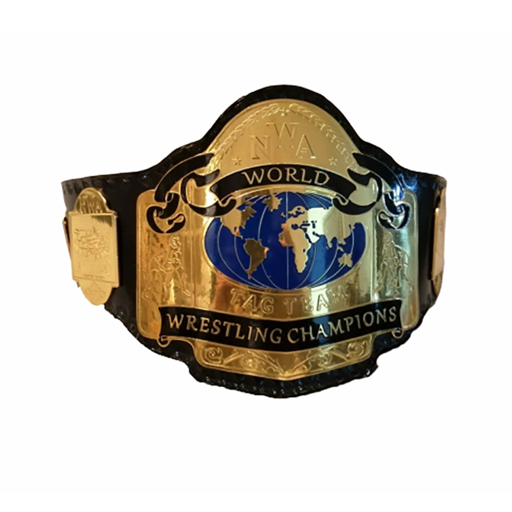 NWA World Tag Team Gold Plate 2MM/4MM Zinc Wrestling Championship Title Belt - Picture 5 of 6