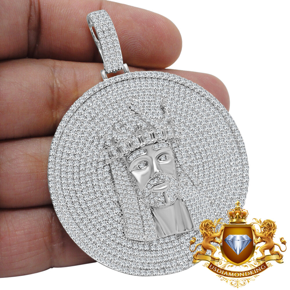 Pre-owned Us Diamond King Real Sterling Silver Jesus Face Piece Custom Pendant Charm Medallion Big 2.85 '' In White/clear