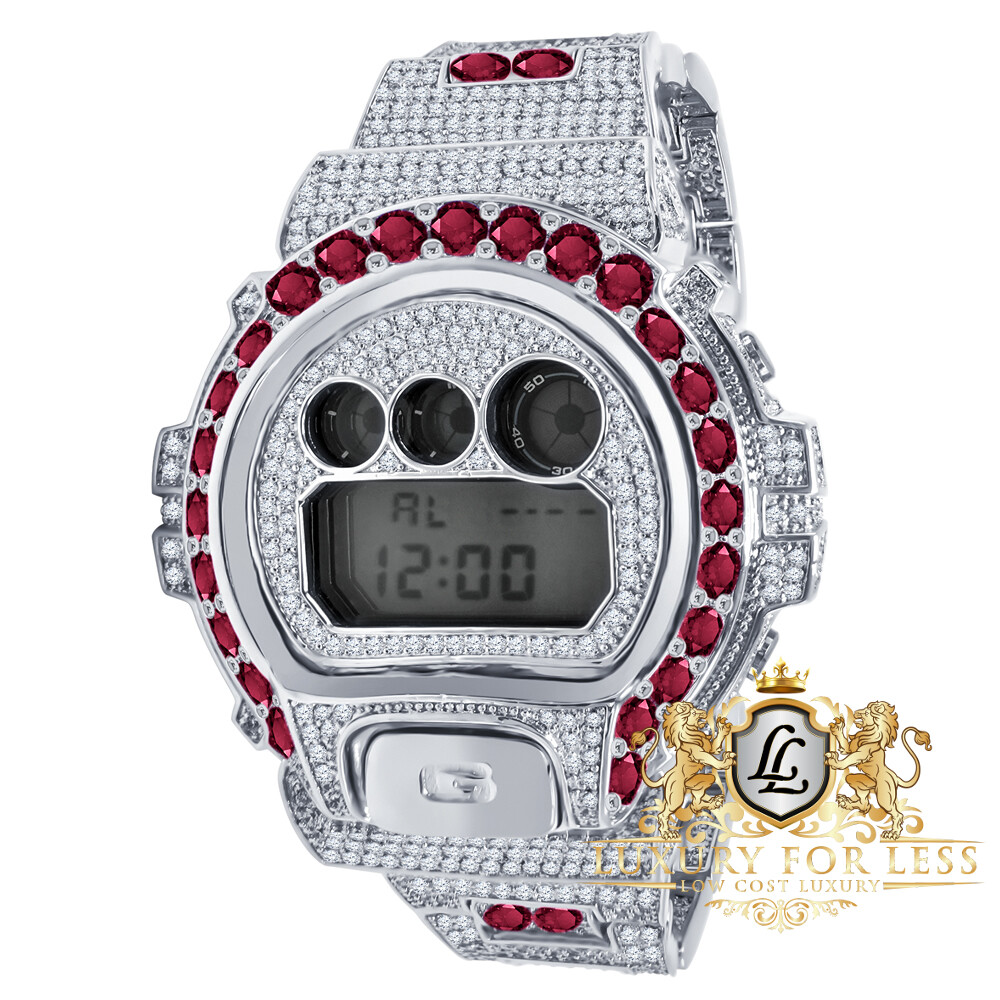 Pre-owned Casio Men's Solitaire Fire Pink 14k White Gold Tone  G-shock Dw6900 Custom Watch