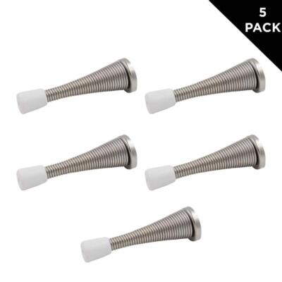 Tope de puerta con resorte de níquel satinado premium (paquete de 5): proteja y