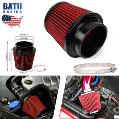 4'' 100mm High Flow Inlet Cold Air Intake Cone Replacement Dry Air Filter Red