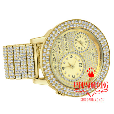 Pre-owned Tome Zone 2  Khronos Watch Mens Gold Tone Lab Diamond Custom Band & 2 Row Bezel