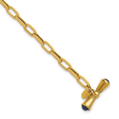 Pre-owned Diamond2deal 18k Yellow Gold Polished Sapphire Link Toggle Bracelet 7.5" For Women 5.43g