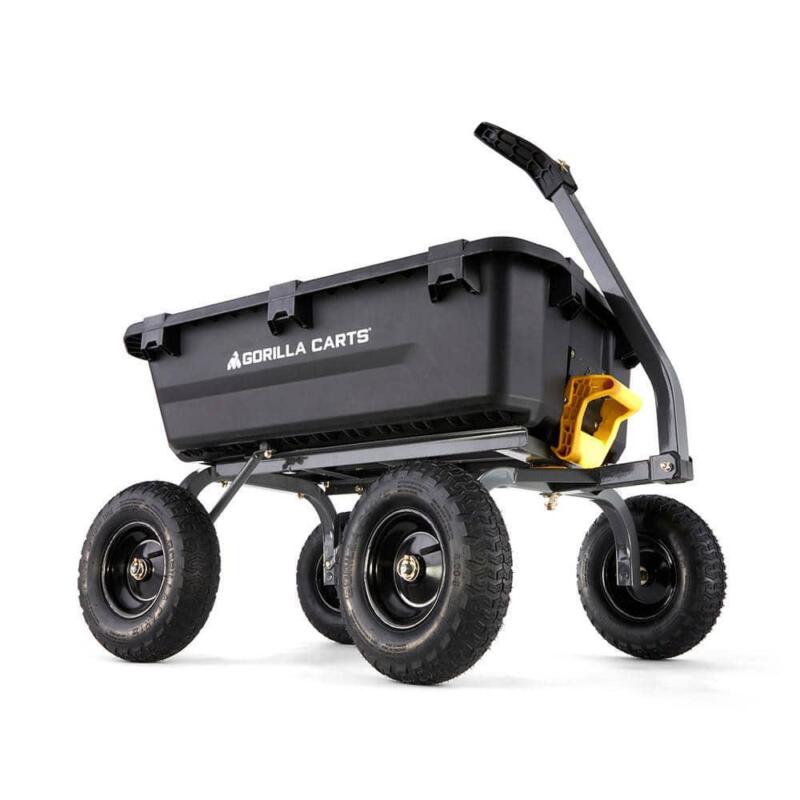 GORILLA CARTS 4-Wheeled Poly Dump Cart 1200 lb. Capacity Pull/Tow Handle Black
