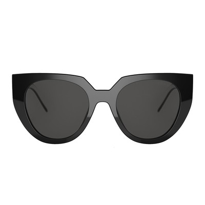 Pre-owned Prada Pr 14ws 09q5s0 Black/talc Plastic Cat-eye Sunglasses Grey Lens In Gray