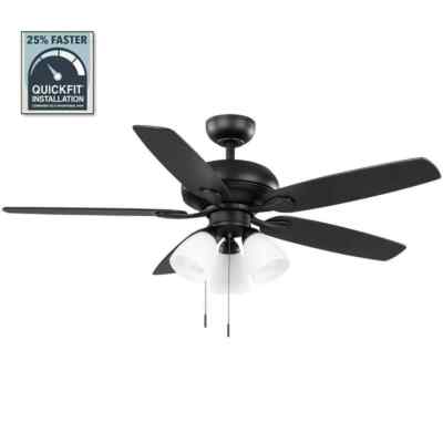 Hampton Bay Rockport II 52 in. Matte Black LED Ceiling Fan w/ Light Reversable