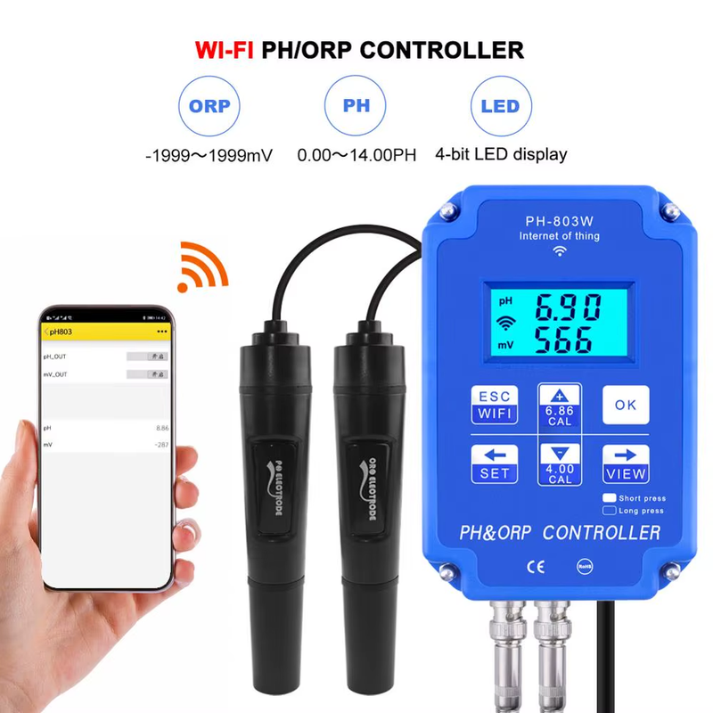 PH-803W Wifi Monitoring Digital PH&ORP Controller BNC Probe Water Quality Tester