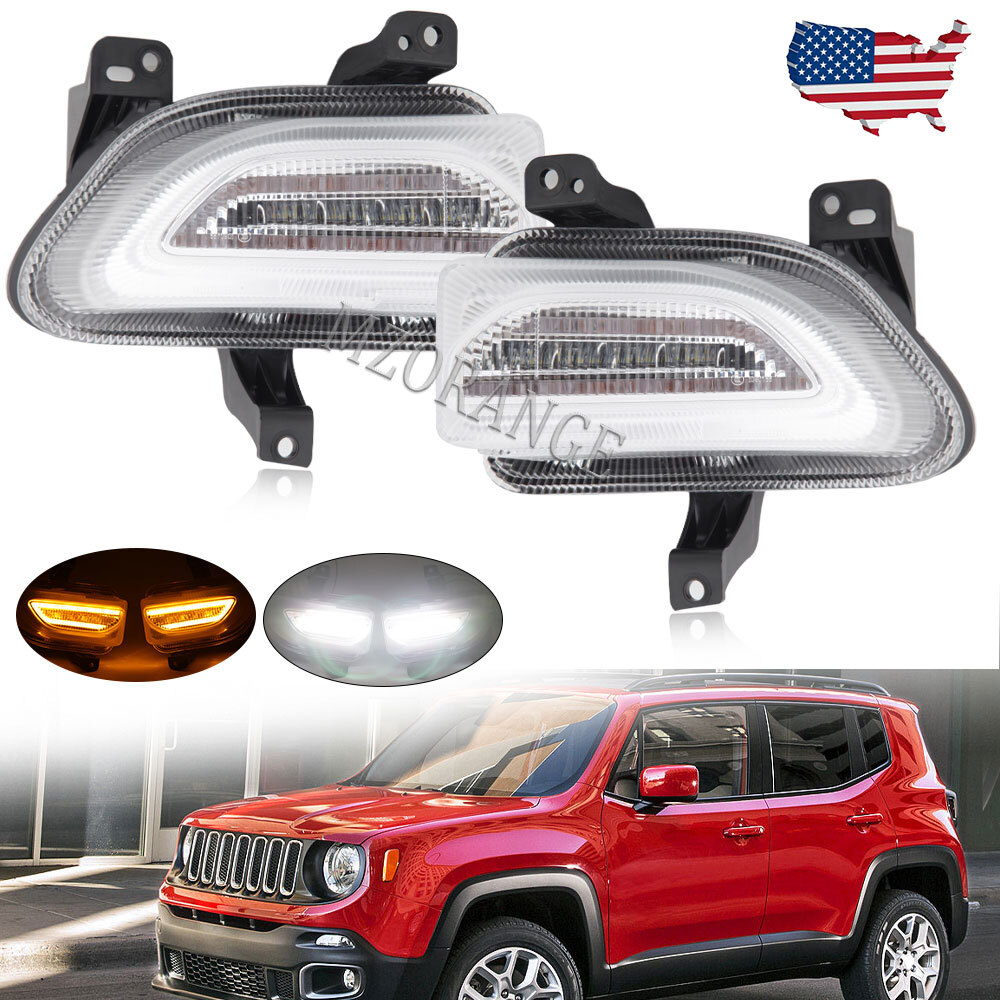 LED DRL Fog Lights For Jeep Renegade 2015-2018 Daytime Parking Turn Signal Lamps