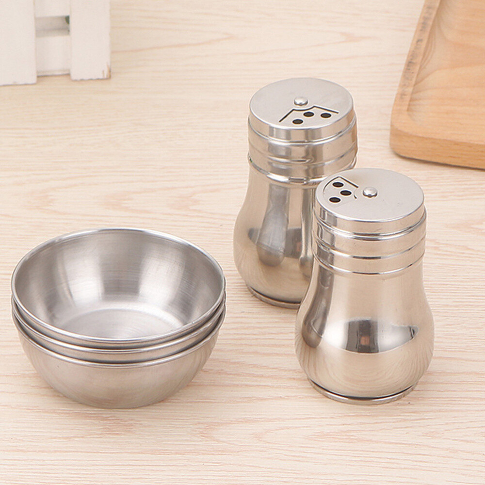 8Pcs Stainless Steel Sauce Plates Food Dipping Bowls Round Seasoning