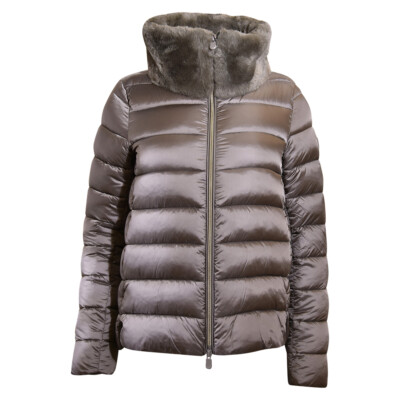 Pre-owned Save The Duck Mei Women's Puffer Jacket Quilted Long Sleeve Mud Grey Size: S