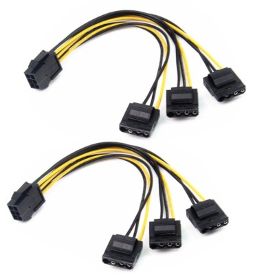 2PCS PCIe 6pin Female to 3 Molex IDE 4pin Female Graphic Card Power Supply Cable