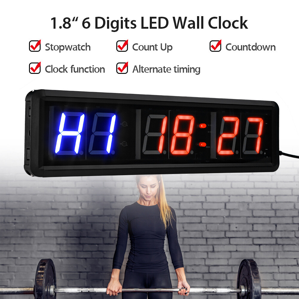 1.8" 6Digits LED Interval Timer Sport Clock Gym Timer Big Stopwatch w/ Remote eBay